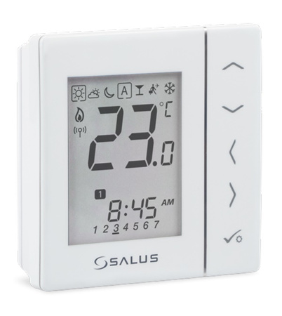 Salus bezprzewodowy, cyfrowy regulator temperatury 4w1, biały, natynkowy, baterie, kompatybilny z urządzeniami serii iT600RF VS20WRF