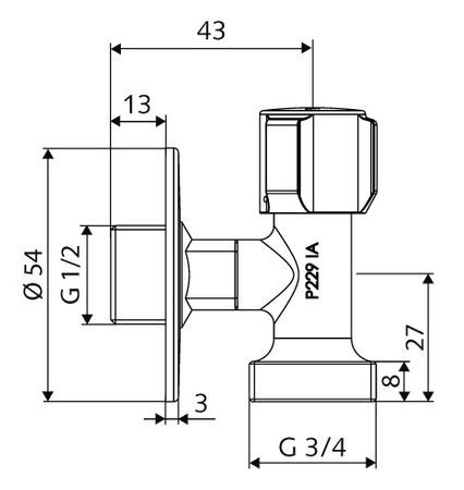 Schell regulacyjny zawór przyłączeniowy Comfort 1/2x3/4 chrom oszczędzający miejsce 054400699
