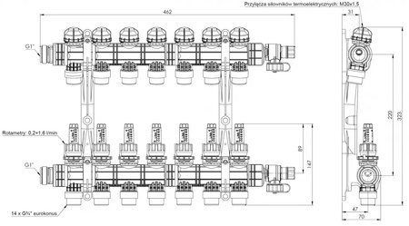 Afriso rozdzielacz ProCalida EF1 K 7 obiegów grzewczych, G1", 0,2÷1,6 l/min 81267