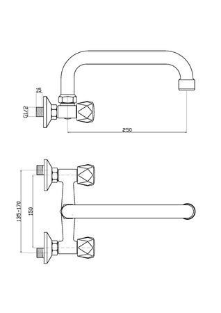 Invena bateria umywalkowo-kuchenna ścienna Modena, chrom BC-15-F0S-L