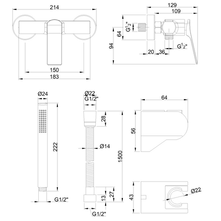 Invena bateria natryskowa z zestaw natryskowym Neri Plus, miedź BN-P1-014-L