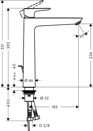 Hansgrohe Talis E jednouchwytowa bateria umywalkowa 240 z kompletem odpływowym, DN15 71716000