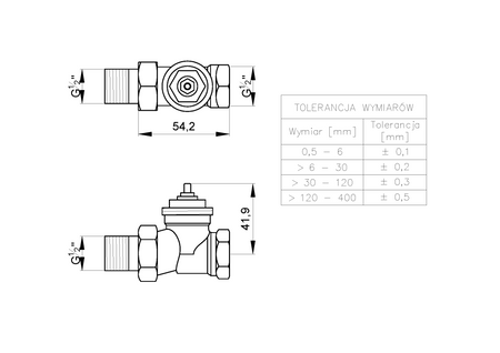 Invena komplet termostatyczny prosty PROV - zawór termostatyczny, zawór powrotny, głowica mini 2 PROV 1/2" CD-76-P15-X
