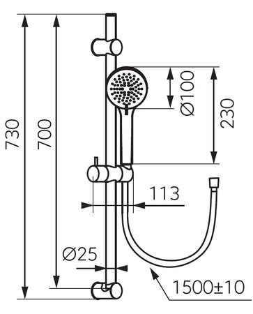 Ferro zestaw natryskowy przesuwny 3f RILLO, gun metal N365GM