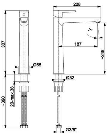 KFA bateria umywalkowa nablatowa stojąca NEON, chrom 5222-613-00