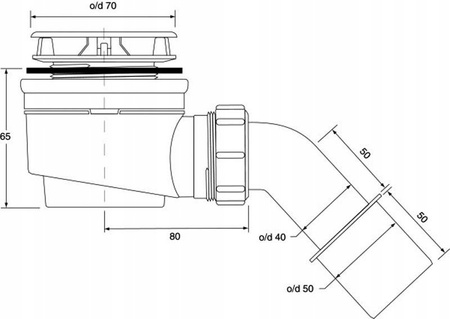 McAlpine syfon brodzikowy fi 50 "niski" wys.65 mm, odejście 40/50 mm czyszczony od góry, pokrywa stal nierdz. 70 mm HC252570B