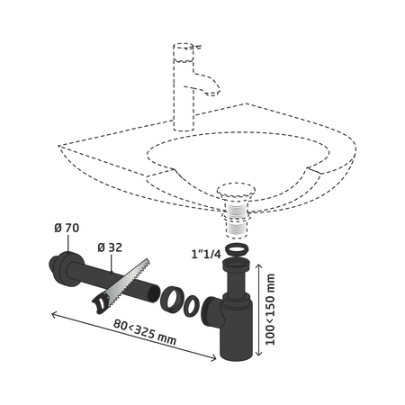 Wirquin syfon umywalkowy butelkowy, bez spustu, niski, czarny mat 30722857