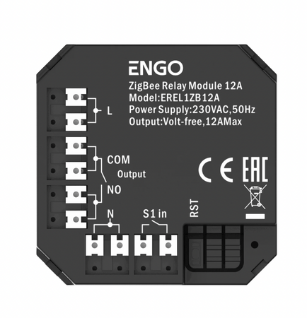 Engo przekaźnik ZigBee do systemu ENGO Smart, 1x12A, NO-COM EREL-12ZB