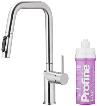 KFA bateria kuchenna z filtracją wody i wyciąganą wylewką Duero Pure Style, inox + zestaw filtrujący Profine Lilac S 6623-315-22