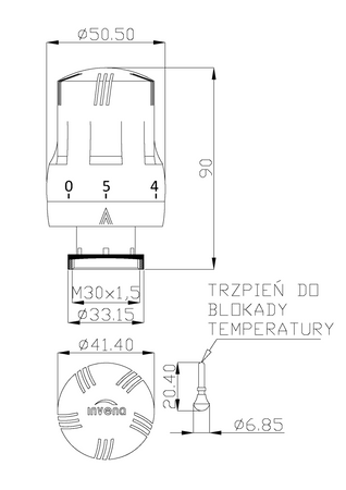 Invena głowica termostatyczna mini M30X1.5 PROV, biała CD-72-015-X