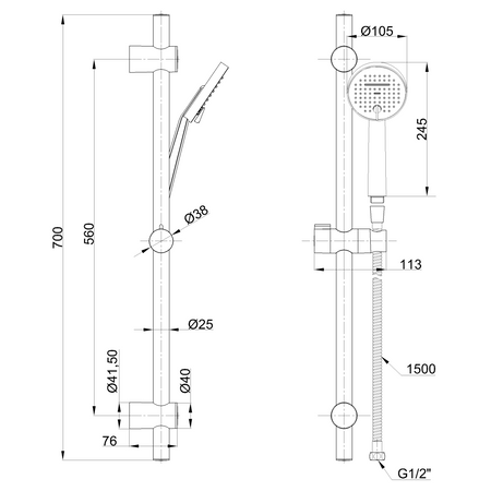 Invena zestaw natryskowy na drążku Kalitea, czarny AU-72-Z04-V