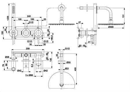 KFA zestaw prysznicowy podtynkowy z baterią 3-otworową 2-funkcyjną MOZA, chrom 5039-511-00