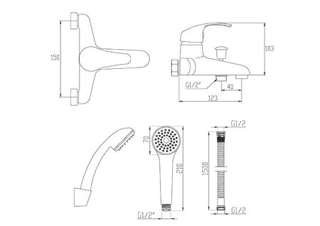 Invena bateria wannowa z zestawem natryskowym Mitris chrom BW-79-KPL