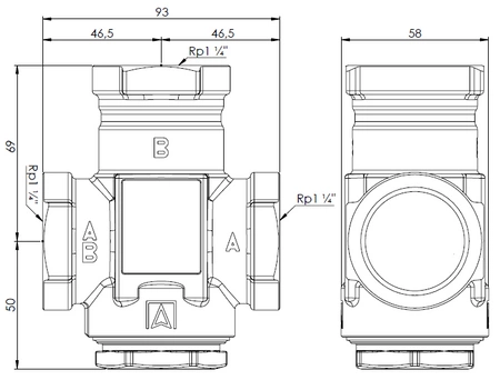 Afriso zawór temperaturowy ATV 556, DN32, Rp1 1/4", Kvs 9, 60°C 1655610