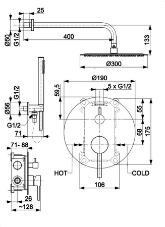 KFA zestaw natryskowy podtynkowy z baterią 3-funkcyjną Moza, gun metal grey PVD 5039-501-61