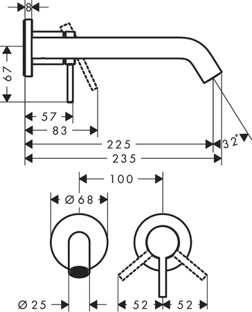 Hansgrohe bateria umywalkowa, ścienna, podtynkowa z wylewką 22,5 cm Tecturis S EcoSmart+, brąz szczotkowany 73351140