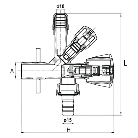 Diamond zawór zaporowy, kątowy, kombinowany grzybkowy 1/2"x3/4"x3/8", chrom ART.268.1/2X3/4X3/8>10