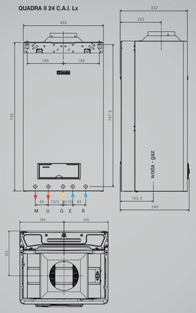 Beretta kocioł wiszący dwufunkcyjny QUADRA II 24 CAI Lx z pompą kotłową klasy A (z otwartą komorą spalania) 20151439