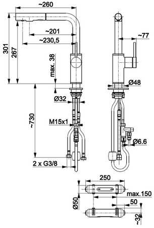 KFA bateria kuchenna z filtracją wody i wyciąganą wylewką Duero Pure Basic, inox + filtr Hydro 6623-112-22