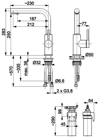 KFA bateria kuchenna z filtracją wody Duero Pure Basic, inox + zestaw filtrujący Profine Blue S 6623-913-22