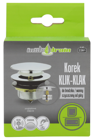 Instadrain korek klik-klak do brodzika/wanny, chrom 2281