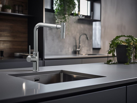 Invena bateria kuchenna z wyciąganą wylewką Farsala, chrom BZ-40-L01-S