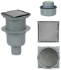 Aniplast wpust kanalizacyjny regulowany z wyjściem prostym fi 50 mm z kołnierzem z nierdzewną ramką i rusztem dwustronnym 100x100mm 2858