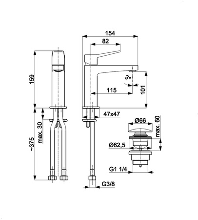 KFA bateria umywalkowa ze spustem klik-klak Malaga, chrom 4522-815-00