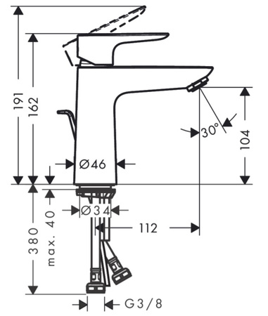 Hansgrohe jednouchwytowa bateria umywalkowa Talis E 110 CoolStart z kompletem odpływowym, DN18 71713670