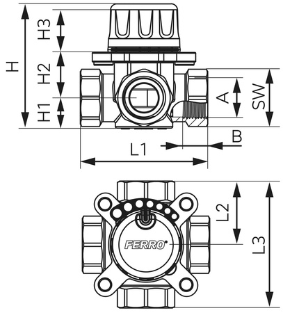 Ferro zawór mieszający 4-drogowy 1" GW ZMV42