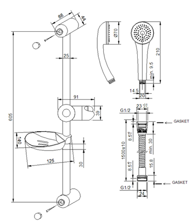 Invena zestaw natryskowy na drążku Tetis, chrom AU-44-001-N