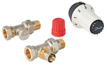 Danfoss zestaw termostatyczny - głowica Panda RAS-C + zawór termostatyczny prosty RA-N + zawór odcinający prosty RLV-S 013G5164
