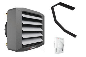 Flowair zestaw nagrzewnica wodna LEO S3 z trzystopniowym regulatorem obrotów z termostatem i konsolą montażową 1,7-32,7 kW 51947