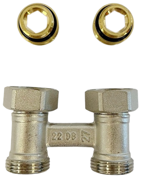 Honeywell podwójny zawór przyłączeniowy prosty 1/2" GW (z nyplami 1/2"x3/4") V2495DY015