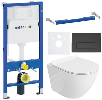 Zestaw stelaż podtynkowy Geberit do WC z przyciskiem Delta50 czarny mat + miska WC z deską Lavita + mata Concept S172
