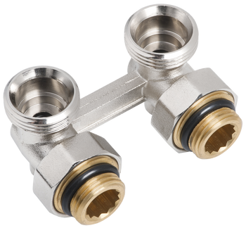 Invena dwururowy blok kurków, kątowy do grzejników stalowych z gwintami zewnętrznymi 1/2" 1/2" 3/4" CZ-86-K15-Z