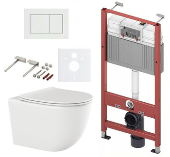 Zestaw stelaż podtynkowy Tece do WC z przyciskiem (biały) + miska WC z deską Invena S168