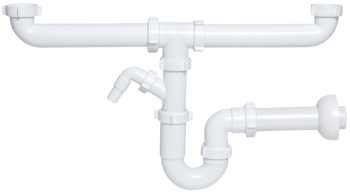 Aniplast syfon zlewozmywakowy rurowy, 2-komory, bez spustu, z wyjściem do pralki/zmywarki 1236