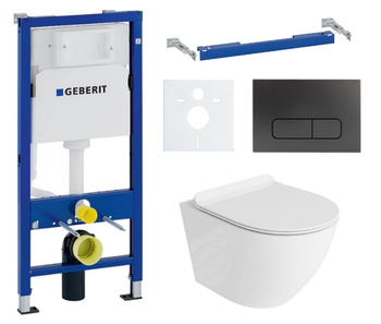 Zestaw stelaż podtynkowy Geberit UP100 do WC z przyciskiem Mocha gun metal + miska WC Sofi Slim 3.0 z deską Lavita S218