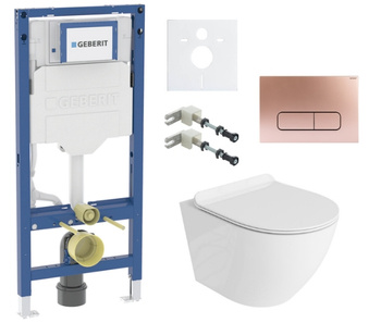 Zestaw stelaż podtynkowy Geberit UP320 do WC z przyciskiem Mocha rose gold + miska WC Sofi Slim 3.0 z deską Lavita S193