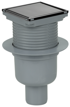 Aniplast wpust kanalizacyjny regulowany z wyjściem prostym fi 50 mm z kołnierzem z nierdzewną ramką i rusztem dwustronnym 100x100mm 2858