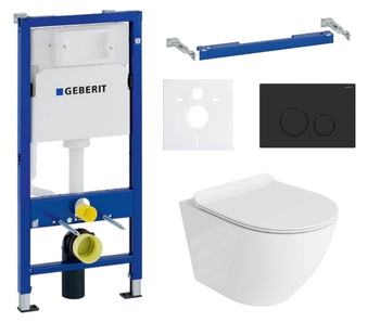 Zestaw stelaż podtynkowy Geberit UP100 do WC z przyciskiem Cortado czarny mat + miska WC Sofi Slim 3.0 z deską Lavita S209