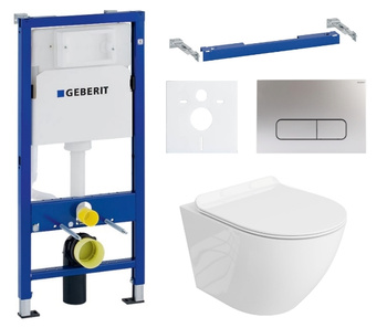 Zestaw stelaż podtynkowy Geberit UP100 do WC z przyciskiem Mocha chrom mat + miska WC Sofi Slim z deską Lavita S226