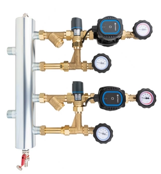 Afriso Zestaw mieszający ze sprzęgłem hydraulicznym BPS 911 AP, dwa człony z zaworem termostatycznym ATM 561, pompy AFRISO APH 160 9091120