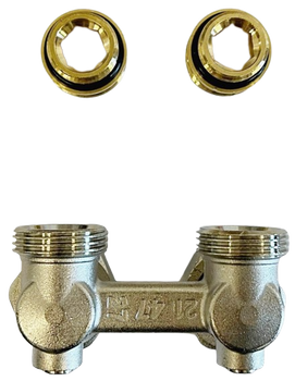 Honeywell podwójny zawór przyłączeniowy kątowy 1/2" GW (z nyplami 1/2"x3/4") V2495EY015A