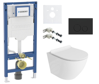 Zestaw stelaż podtynkowy Geberit UP320 do WC z przyciskiem Cortado czarny mat + miska WC Sofi Slim 3.0 z deską Lavita S185