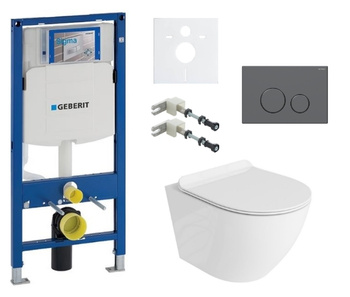 Zestaw stelaż podtynkowy Geberit UP320 do WC z przyciskiem Cortado gun metal + miska WC Sofi Slim 3.0 z deską Lavita S188