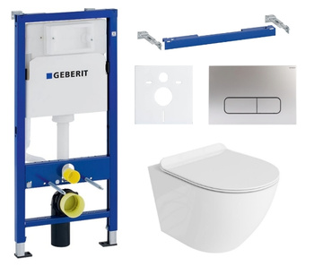 Zestaw stelaż podtynkowy Geberit UP100 do WC z przyciskiem Mocha chrom mat + miska WC Sofi Slim 3.0 z deską Lavita S214