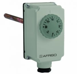 Afriso termostat nastawny TC2, 0-90st.C nastawa zewnętrzna, przyłącze 1/2". dł. tulei 100mm, złącze el. potrójne 6740700