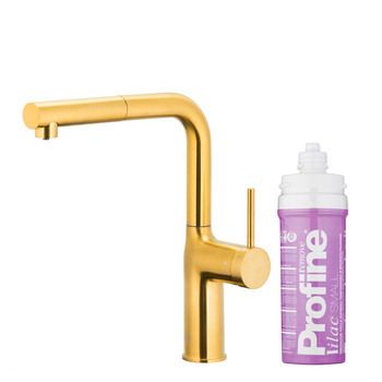 KFA bateria kuchenna z funkcją filtracji wody i wyciąganą wylewką Duero Pure Move Pull-Out + zestaw fitrujący Profine Lilac S, brushed gold 6623-425-31